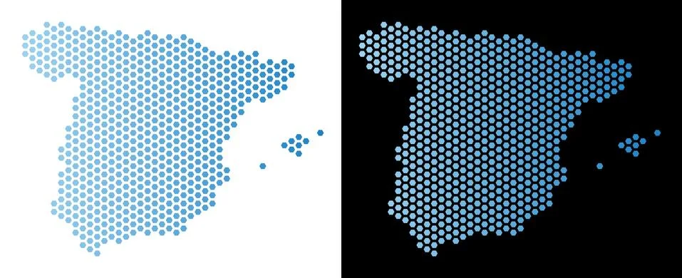 Spain Map Hex-Tile Mosaic Stock Illustration