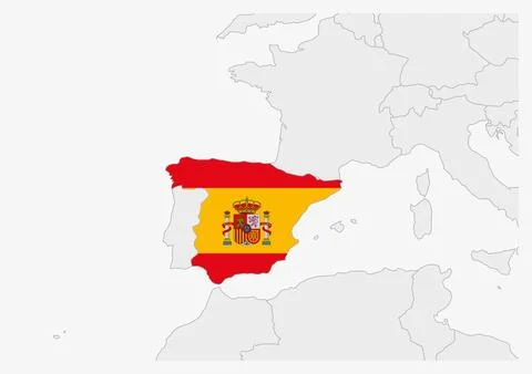 Spain map highlighted in Spain flag colors Stock Illustration