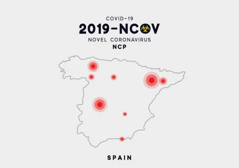 Spain Map infographics, Localization of the outbreak of Virus Covid 19. Novel Stock Illustration