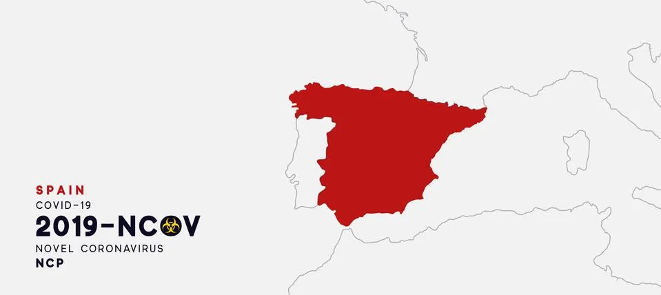 Spain Map infographics, Localization of the outbreak of Virus Covid 19. Novel Stock Illustration