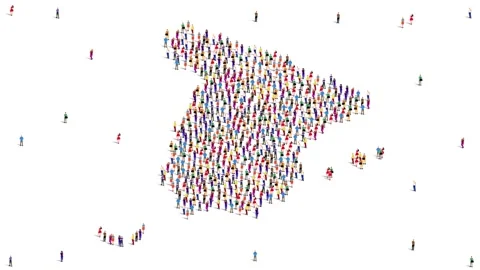 Spain Map A large group of people form to create a Spain map. 4K Video. Stock Footage 176834033