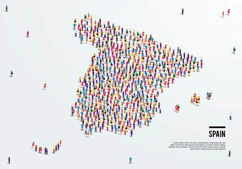 Spain Map. Large group of people form to create a shape of Spain Map. Stock Illustration