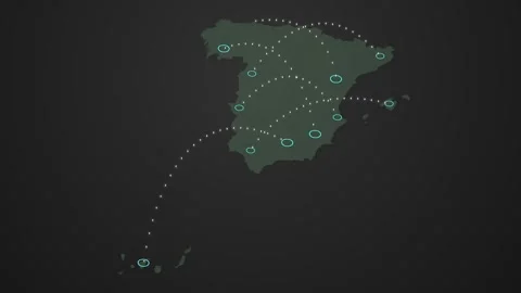 Spain Map Network Animation with Data Signals Connecting Different Locations Stock Footage 342309014