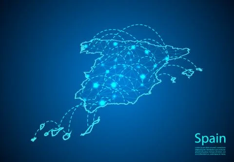 Spain map with nodes linked by lines. concept of global communication and bus Stock Illustration
