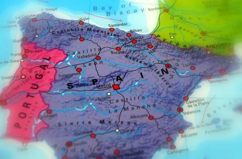 Spain on a map Stock Photos