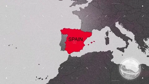 Spain Map Red and Gray with Effects Stock Footage 343382586
