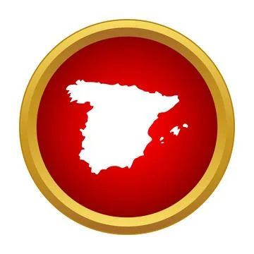 Spain map silhouette in round red gold icon Stock Illustration