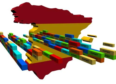 Spain map with stacks of export containers illustration Stock Illustration