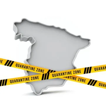 Spain map with yellow quarantine warning security tape. 3D Render 스톡 일러스트
