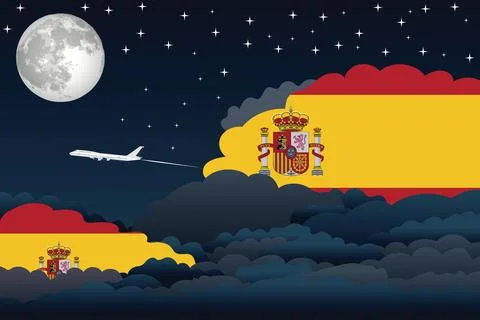 Spain Night Clouds Airplane Vector Illustration Stock Illustration