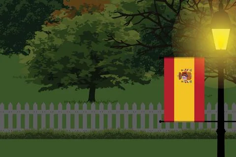 Spain Night Trees Lamp Vector Illustration Stock Illustration