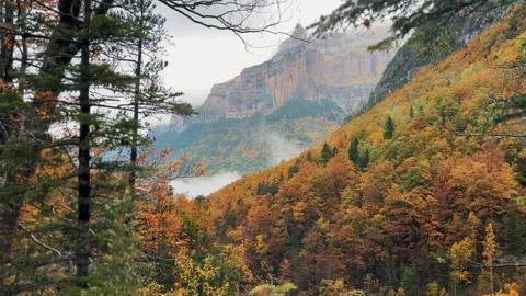 Spain Ordesa y Monte Perdido, Autumn Stream and Clouds in Mountains Stock Footage 317550704