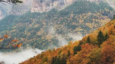 Spain Ordesa y Monte Perdido, Autumn Stream and Clouds in Mountains Stock Footage 317550709