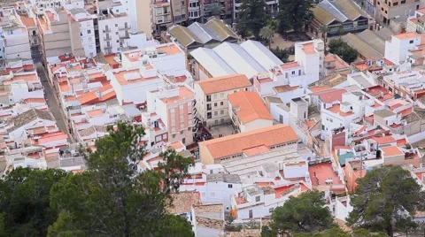 Spain. Panoramic view from the mountain to the town of Cullera. Visible rooftops Stock Footage 47885485