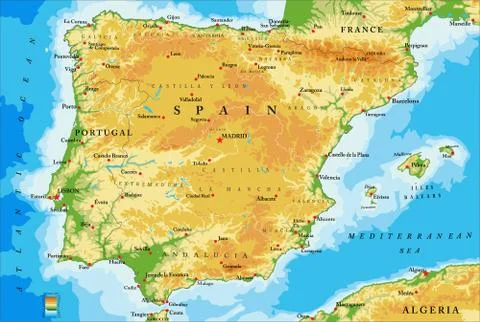 Spain physical map Stock Illustration