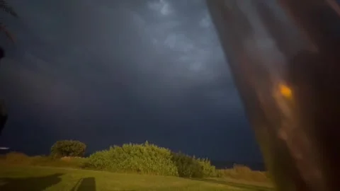 Spain: Powerful lightning bolt illuminates night sky over Torrevieja, Spa... Stockbeeldmateriaal 344287222