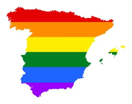 Spain pride gay vector map with rainbow flag colors. Europe LGBT 스톡 일러스트