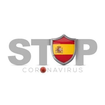 Spain protective shield. Stop coronavius concept. 3D Render Stock Illustration