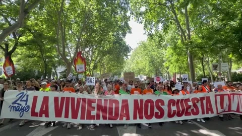 Spain: Protest Against Housing Crisis in Madrid_ h199_001 Stock Footage 335844630