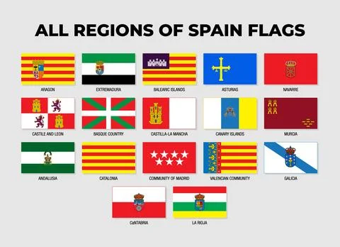 Spain Provinces And Regions Flags Collection Design Template Stock Illustration