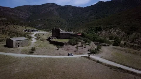 Spain Pyrenees - Landscape 4WD & Castle Stock Footage