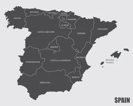 Spain regions map Stock Illustration