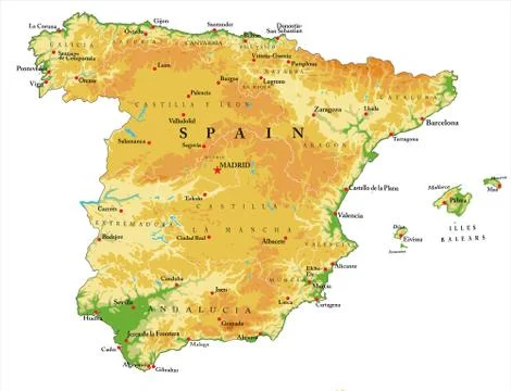 Spain relief map isolated Stock Illustration