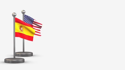 Spain seamless 3D waving flag animation on tiny flagpole. Stock Footage 128567418