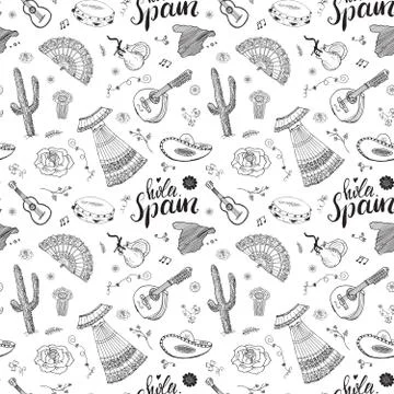 Spain seamless pattern doodle elements, Hand drawn sketch spanish traditional Stockillustratie
