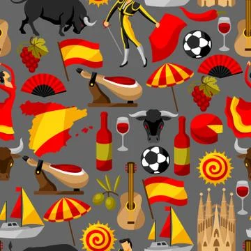 Spain seamless pattern. Spanish traditional symbols and objects イラスト素材
