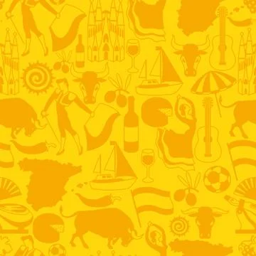 Spain seamless pattern. Spanish traditional symbols and objects イラスト素材