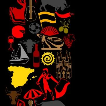 Spain seamless pattern. Spanish traditional symbols and objects イラスト素材