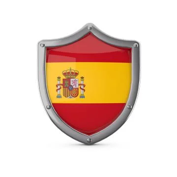 Spain security concept. Metal shield shape with national flag Stock Illustration