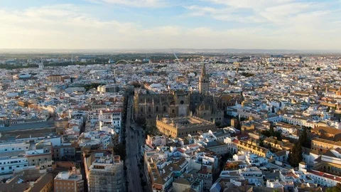 Spain, Seville Aerial View, Flying Over Stock Footage