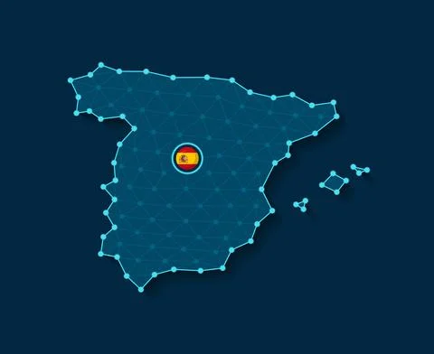 Spain simplified vector map in a digital blue design Stock Illustration