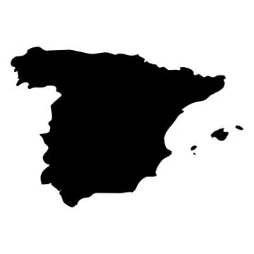 Spain - solid black silhouette map of country area. Simple flat vector Stock Illustration