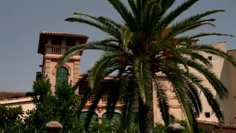 Spain, Soller,08-28-2025. Typical Moroccan house with palm tree. Tilt 4K 库存影片 317755609