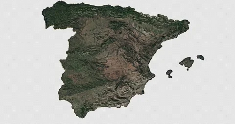 Spain south to north map with 3d relief 4K satellite ground top height Stock Footage 219853448