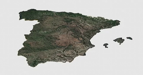 Spain south to north map with 3d relief 4K satellite ground height Stock Footage 219853459