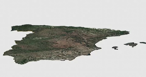 Spain south to north map with 3d relief 4K satellite ground low height Stock Footage 219853475