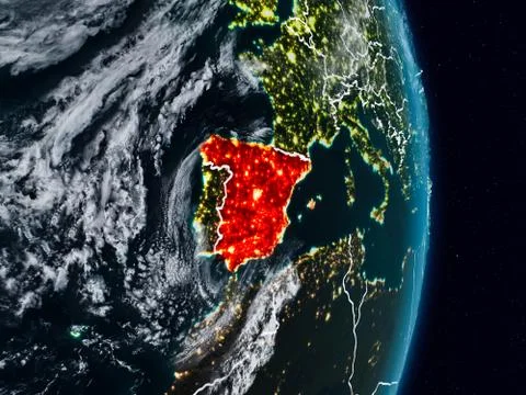 Spain from space at night Illustrazione stock