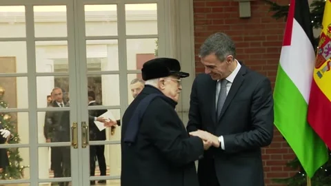 Spain: Spanish PM Sanchez meets Palestinian President Abbas in Madrid Stock Footage 323344293