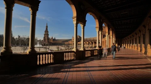 Spain Square 4k Timelapse with view of the North Tower in Seville City Center. Stock Footage 125724500