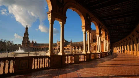 Spain Square 4K Timelapse with view through the Columns in Seville City. Stock Footage 125724767