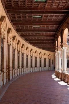 Spain square interior gallery and wood panelling Stock Photos