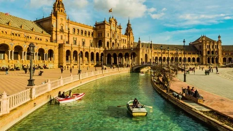 Spain Square in Maria Luisa Park, Seville, Spain Stock Footage 80113955
