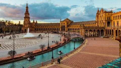 Spain Square in Maria Luisa Park, Seville, Spain Stock Footage 80326025