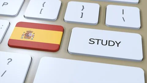 Spain Study in Country Concept. Flag and Text 3D Illustration Illustrazione stock