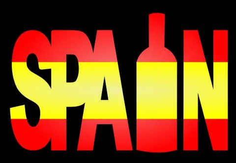 Spain text with wine bottle Stock Illustration