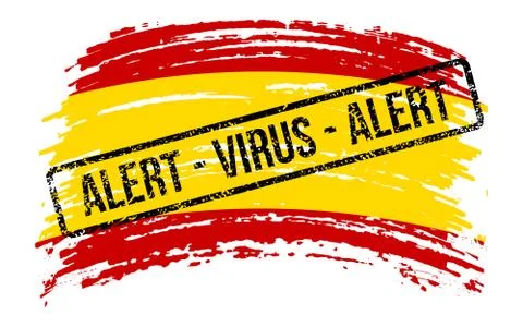 Spain torn flag with a stamp with the words alert virus, vector Stock-Illustration